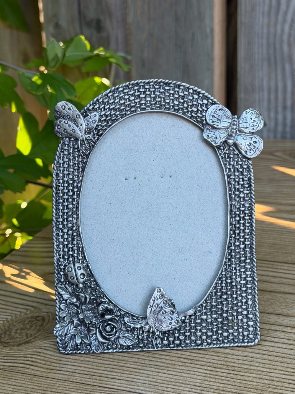 Tabletop Picture Frame Woven Net Burlap Texture Butterflies Ladybug Floral